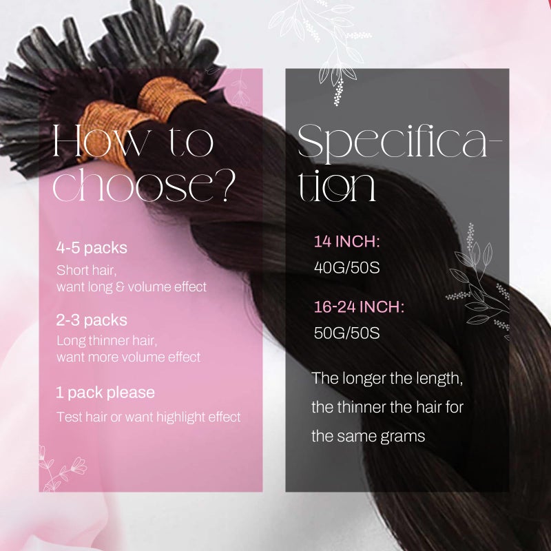Moresoo U Tip Hair Extensions Human Hair Darkest Brown K Tips Hair Extensions Dark Brown Straight Keratin Extensions Human Hair Fit Any Occasion 50G /50S 16 Inch - Image 3